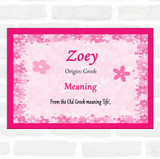 Zoey Name Meaning Pink Certificate