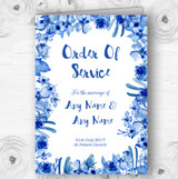 Watercolour Indigo Blue Floral Wedding Double Sided Cover Order Of Service