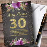 Chalk Watercolour Purple Gold 30th Customised Birthday Party Invitations