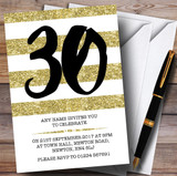 Glitter Gold & White Striped 30th Customised Birthday Party Invitations