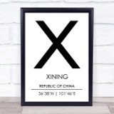 Xining Republic Of China Coordinates Travel Print