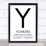 Yonkers United States Of America Coordinates Travel Quote Print
