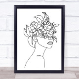 Black & White Line Art Floral Lady Decorative Wall Art Print