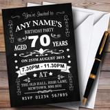 Vintage Chalkboard Style Black And White 70Th Birthday Party Customised Invitations