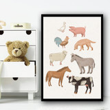 Farm Animals Drawing Simple Wall Art Print