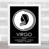 Zodiac Star Sign Black & White Traits Virgo Wall Art Print