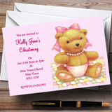 Pink Baby Girl Teddy Christening Customised Party Invitations