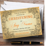 Typography Vintage Orange Postcard Christening Party Customised Invitations