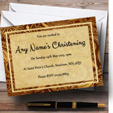 Vintage Brown Gold Postcard Style Christening Party Customised Invitations