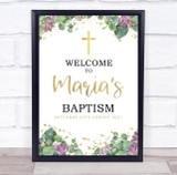 Purple Floral & Gold Baptism Personalised Event Occasion Party Decoration Sign