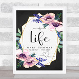 Purple Flowers & Gold Geometric A Celebration Of Life Funeral Personalised Sign