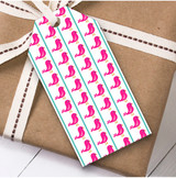 Pink Multiple Birds Light Blue Stripes Birthday Present Favor Gift Tags