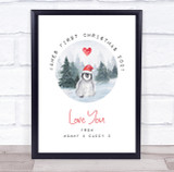 Personalised First Christmas Penguin Event Sign Wall Art Print