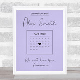 Precious Baby Due Date Birthday Special Date Calendar Memorial Purple Print