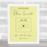 Precious Baby Due Date Birthday Special Date Calendar Memorial Yellow Print