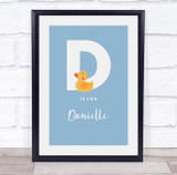 Initial Letter D Duck Personalised Children's Wall Art Print