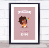 Dark Skin Baby Girl Playing Toy Room Personalised Children's Wall Art Print