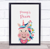 Unicorn With Flowers Room Personalised Children's Wall Art Print