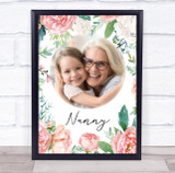 Watercolour Pink Floral Photo Heart Nan Nanny Personalised Gift Art Print