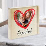 Vintage Scribble Heart Photo Grandad Square Personalised Gift Acrylic Block