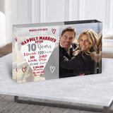 10 Years 10th Anniversary Wedding Heart Photo Personalised Gift Acrylic Block