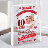 40 Years Together 40th Wedding Anniversary Ruby Photo Gift Acrylic Block