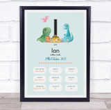 New Baby Birth Details Christening Nursery Dinosaur Initial I Gift Print