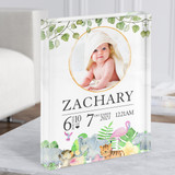 Birth Details Nursery Christening New Baby Zoo Animals Photo Gift Acrylic Block