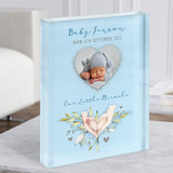 New Baby Birth Nursery Christening Blue Boy Heart Photo Gift Acrylic Block