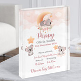 New Baby Birth Details Christening Nursery Koala Bears Gift Acrylic Block