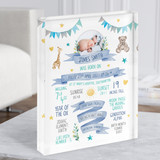 Blue Photo New Baby Birth Details Nursery Christening Gift Acrylic Block