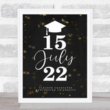 Graduation Celebration Black Gold Stars Special Date Personalised Gift Print