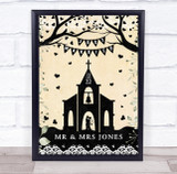 Just Married Name & Date Church Vintage Foliage Personalised Gift Print