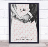 Married I Do Holding Hands Pink Hearts Anniversary Personalised Gift Print