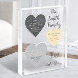 Family Story Details Special Dates Hearts Grey Cream Gift Acrylic Block