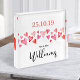 Square Watercolour Red Heart Anniversary Wedding Date Gift Acrylic Block