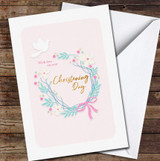 Pink Background White Dove With Love Christening Day Personalised Card