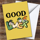 Funny Irish Gnomes Yellow Polka Dot Four Leaf Clover Good Luck Personalised Card