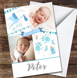 Baby Boy 2 Photos Welcome New Baby Newborn Name Personalised Card