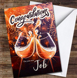 Champagne Glasses New Job Congratulations Fireworks Personalised Card