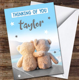 Thinking Of You Teddy Bear Hug Friend Cute Blue Sympathy Personalised Card