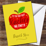 To The Very Best Teacher Apple School Leavers Yellow Red Personalised Card
