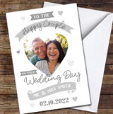 To The Happy Couple On Your Wedding Day Photo Silver Heart Personalised Card