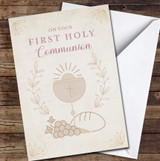 Vintage Chalice Host With Bread First Holy Communion Personalised Card