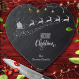 Santa Sleigh Any Text Heart Personalised Engraved Christmas Slate Chopping Board