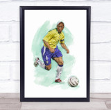 Footballer Reberto Carlos Football Player Watercolour Wall Art Print