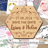 Hexagon Vintage Personalised Wood Wedding Save The Date Magnets & Backing Cards