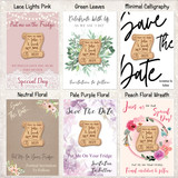 Banner Scroll Personalised Wooden Wedding Save The Date Magnets & Backing Cards