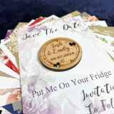 Doodle Heart Round Wooden Wedding Save The Date Magnets & Backing Cards