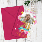 70th Or Any Age Photo Banner Acrylic Transparent Birthday Party Invitations